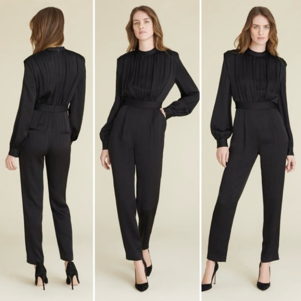 Veronica Beard Kavia Black Jumpsuit Long Sleeve Satiny
